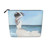 FZGGWYHL Lady On A Windy Beach Printed Fake Hemp Makeup Bag Daily Storage Bag