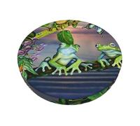 FZGGWYHL Many Frogs Sing on The Branches Summer Butterflies Lake Water print Round Bar Chair Cushion Cover Washable Chair Protective Cover