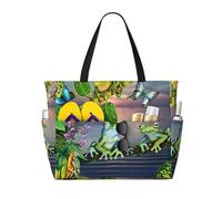 FZGGWYHL Many Frogs Sing on The Branches Summer Butterflies Lake Water printed Large Capacity Beach Travel Bag Sports and Fitness Bag