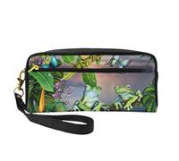 FZGGWYHL Many Frogs Sing on The Branches Summer Butterflies Lake Water Printed Pencil Case Small Makeup Bag Portable Storage Bag