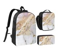 FZGGWYHL Marble Printed Backpack Three-Piece Set - Backpack, Pencil case,Lunch Bag