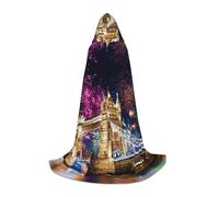 FZGGWYHL Night London Tower Bridge printed Adult Long Cape Halloween Hooded Cape Party Decoration Robe