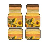 FZGGWYHL Paint Wooden Board Sunflower printed Car Floor Mats 4-Piece Set Universal Car Floor Mats