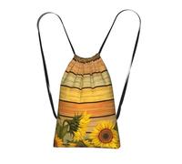 FZGGWYHL Paint Wooden Board Sunflower printed Storage bag with a drawstring backpack sports bag