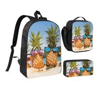 FZGGWYHL Pineapple Fruit Sunglasses Sand Beach Printed Backpack Three-Piece Set - Backpack, Pencil case,Lunch Bag