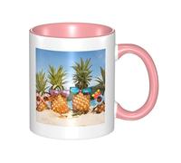 FZGGWYHL Pineapple Fruit Sunglasses Sand Beach Printed Mug Double Colored Ceramic Mug Coffee Cup