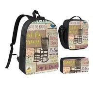 FZGGWYHL Porch Rules Printed Backpack Three-Piece Set - Backpack, Pencil case,Lunch Bag