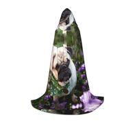 FZGGWYHL pugs in the garden printed Adult Long Cape Halloween Hooded Cape Party Decoration Robe