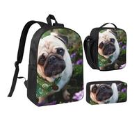 FZGGWYHL Pugs in The Garden Printed Backpack Three-Piece Set - Backpack, Pencil case,Lunch Bag