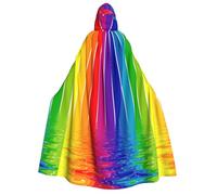 FZGGWYHL Rainbow Striped printed Adult Hooded Cloak Long Cape Halloween Hooded Cape