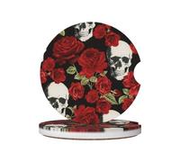 FZGGWYHL Rose Skull printed Ceramic Car Coasters 2 Pcs Car cup holder