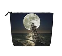 FZGGWYHL Sailing Ship in Storm Printed Fake Hemp Makeup Bag Daily Storage Bag