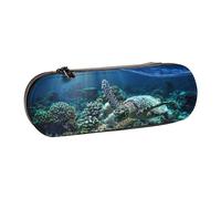 FZGGWYHL Sea Turtle Floating Up and Over Coral Printed Leather Pencil Case Portable Stationery Pouch Storage Bag