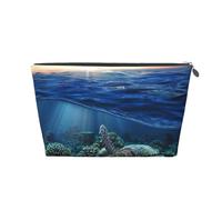 FZGGWYHL Sea Turtle Floating Up and Over Coral printed Leather Travel Toiletry Bag Zip Cosmetic Bag Travel Organiser