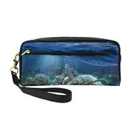 FZGGWYHL Sea Turtle Floating Up and Over Coral Printed Pencil Case Small Makeup Bag Portable Storage Bag