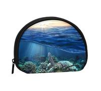 FZGGWYHL Sea Turtle Floating Up and Over Coral Printed Shell Storage Bag Mini Storage Pouch Coin Purse