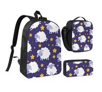 FZGGWYHL Sheep Printed Backpack Three-Piece Set - Backpack, Pencil case,Lunch Bag