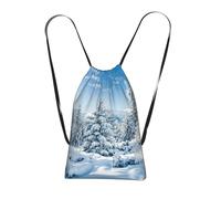 FZGGWYHL Snow-covered winter trees printed Storage bag with a drawstring backpack sports bag