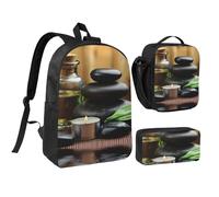 FZGGWYHL Stones and Spa Oil on The Wood Near a Pond Printed Backpack Three-Piece Set - Backpack, Pencil case,Lunch Bag