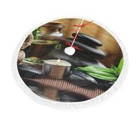 FZGGWYHL Stones and Spa Oil on The Wood Near a Pond printed Christmas Tree Skirt Fringe-trimmed Christmas apron