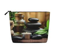 FZGGWYHL Stones and Spa Oil on The Wood Near a Pond Printed Fake Hemp Makeup Bag Daily Storage Bag