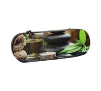 FZGGWYHL Stones and Spa Oil on The Wood Near a Pond Printed Leather Pencil Case Portable Stationery Pouch Storage Bag