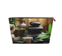 FZGGWYHL Stones and Spa Oil on The Wood Near a Pond printed Leather Travel Toiletry Bag Zip Cosmetic Bag Travel Organiser