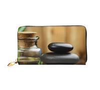 FZGGWYHL Stones and Spa Oil on The Wood Near a Pond Printed Leather Wallet Portable Travel Organiser Neutral Clutch Bag