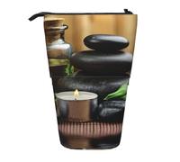 FZGGWYHL Stones and Spa Oil on The Wood Near a Pond Printed Pencil Telescopic Portable Stationery Pouch Storage Bag