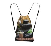 FZGGWYHL Stones and Spa Oil on The Wood Near a Pond printed Storage bag with a drawstring backpack sports bag