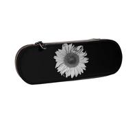 FZGGWYHL Sunflower Black Printed Leather Pencil Case Portable Stationery Pouch Storage Bag