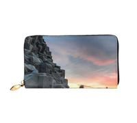 FZGGWYHL Sunrise on Reynisfjara Beach Printed Leather Wallet Portable Travel Organiser Neutral Clutch Bag