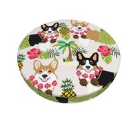 FZGGWYHL tropical flower and corgi print Round Bar Chair Cushion Cover Washable Chair Protective Cover