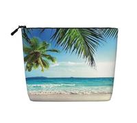 FZGGWYHL Tropical Palm Tree Hawaii Beach Printed Fake Hemp Makeup Bag Daily Storage Bag