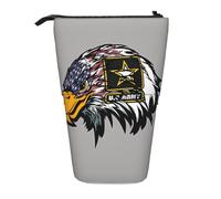 FZGGWYHL US Army Cool American Flag Eagle Printed Pencil Telescopic Standing Expandable Pencil case