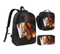 FZGGWYHL Violin Sheet Music Printed Backpack Three-Piece Set - Backpack, Pencil case,Lunch Bag