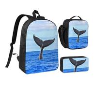 FZGGWYHL Whale Tail Printed Backpack Three-Piece Set - Backpack, Pencil case,Lunch Bag