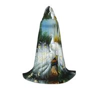 FZGGWYHL White Peacock printed Adult Long Cape Halloween Hooded Cape Party Decoration Robe