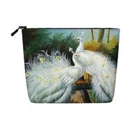 FZGGWYHL White Peacock Printed Fake Hemp Makeup Bag Daily Storage Bag