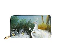 FZGGWYHL White Peacock Printed Leather Wallet Portable Travel Organiser Neutral Clutch Bag