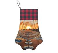 FZGGWYHL wine glass in the sunset printed christmas pet pow socking Christmas Tree Decoration
