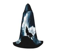 FZGGWYHL Wolf Howling At The Moon printed Adult Long Cape Halloween Hooded Cape Party Decoration Robe