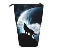 FZGGWYHL Wolf Howling at The Moon Printed Pencil Telescopic Standing Expandable Pencil case