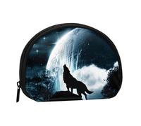 FZGGWYHL Wolf Howling at The Moon Printed Shell Storage Bag Mini Storage Pouch Coin Purse