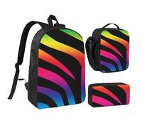 FZGGWYHL Zebra Print Printed Backpack Three-Piece Set - Backpack, Pencil case,Lunch Bag