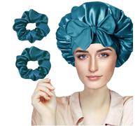 FZHGVML Silk Hair Bonnet for Sleeping with Tie, Double-Sided Satin Silk Bonnet for Women & Girls Curly Hair Care, Adjustable Wide Elastic Band Sleep Cap Hair Wrap for Sleeping with 2 Scrunchies