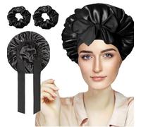 FZHGVML Silk Hair Bonnet for Sleeping with Tie, Double-Sided Satin Silk Bonnet for Women & Girls Curly Hair Care, Adjustable Wide Elastic Band Sleep Cap Hair Wrap for Sleeping with 2 Scrunchies
