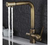 FZHLR 360 Rotatable Brushed Nickel/Black/Antique Bronze/Chrome 3 Way Faucet with Water Purify Function Faucet Drinking Water Kitchen Taps,Antique Bronze