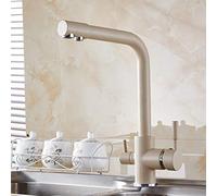 FZHLR Kitchen Faucets Antique/Black/Chrome 3 Way Water Filter Taps Dual Handle Chrome Brass Crane High Arch Swivel Purifier Filtration Tap,Beige with Dot