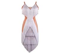 FZHQNZJF A,M, Latin Dance Dress Smooth Cha Cha Training Dancewear with Layered Tassels Sleeveless Salsa Tango Performance Skirt